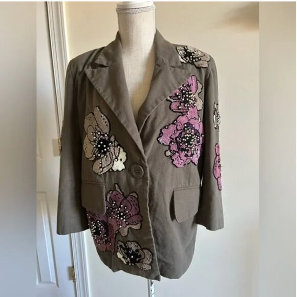 Anthropologie Dhruv Kapoor Floral Embellished Blazer Jacket size S - Picture 2 of 11